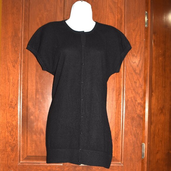 Neiman Marcus Black Cashmere Short Sleeve Button Up Sweater Size Large - Picture 3 of 12